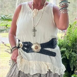NWT Jaded Gypsy Womens OS Cream Semi-Sheer Gauzy Ruffle Tied To You Tank Top